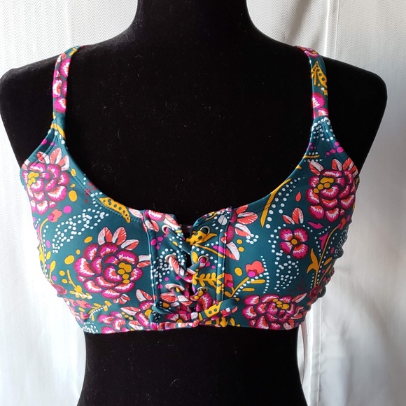 Xhilaration Dark Teal and bright Floral Bikini Top - Picture 1 of 6
